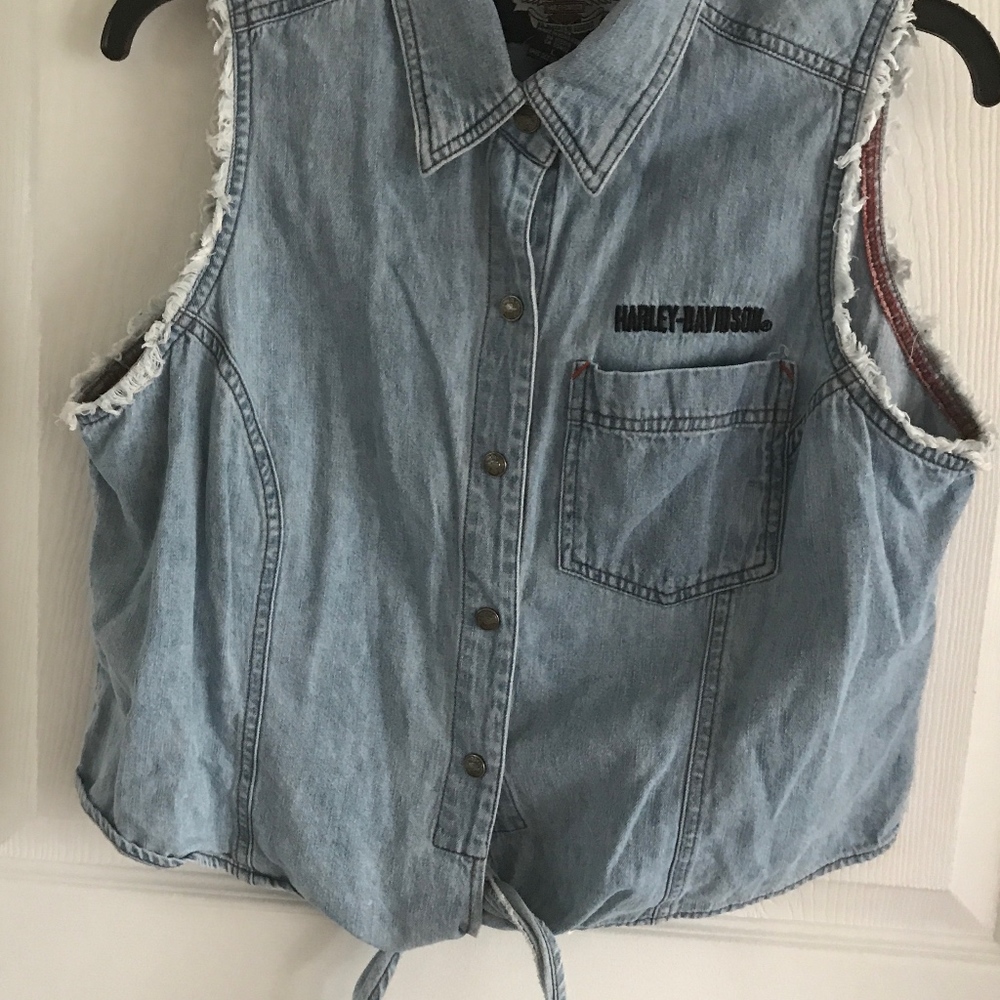 HARLEY DAVIDSON FRINGE TRIM TIE BOTTOM CROP TOP